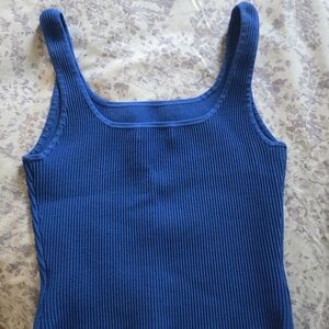Babaton Fitted Blue Ribbed Tank Top